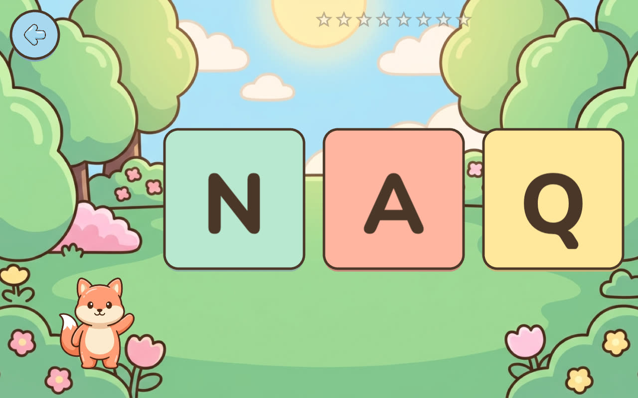 Letters – Find: Biby the fox says a letter and the child picks it from three cards