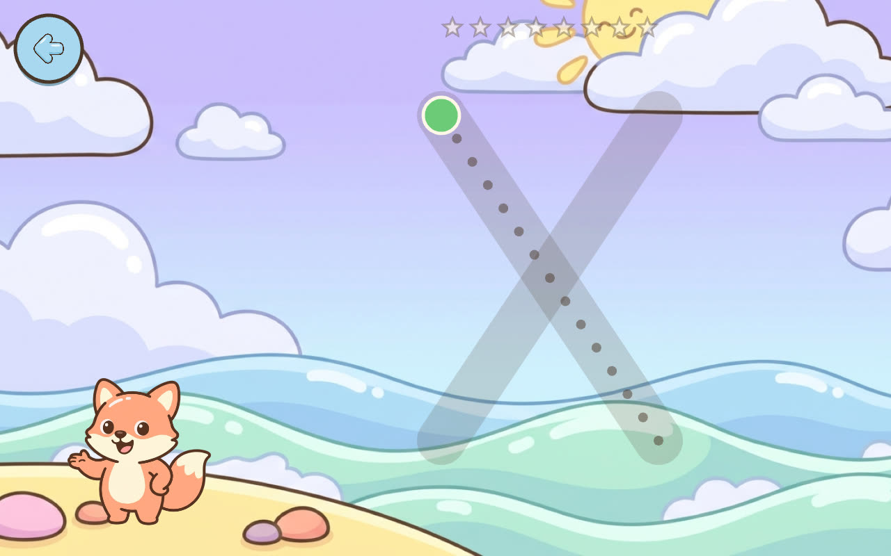 Letters – Trace: tracing the capital letter X with a finger along the dots