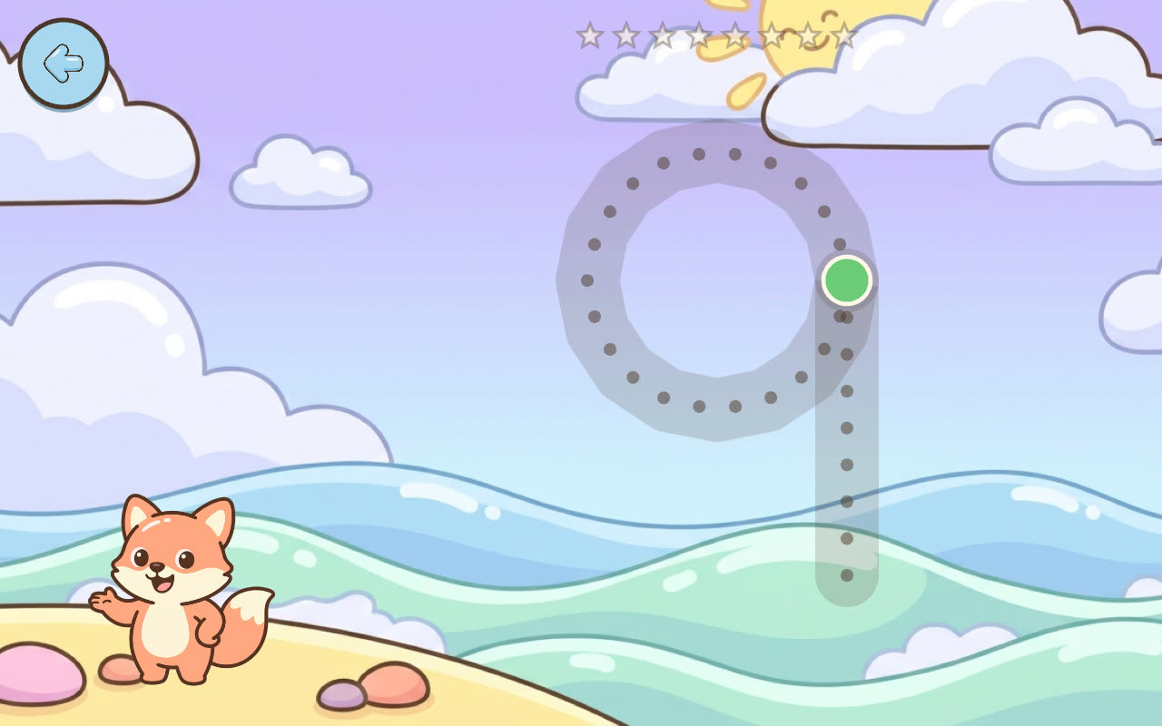 Numbers – Trace: the digit 9 to trace along the dots, with a green dot marking the start